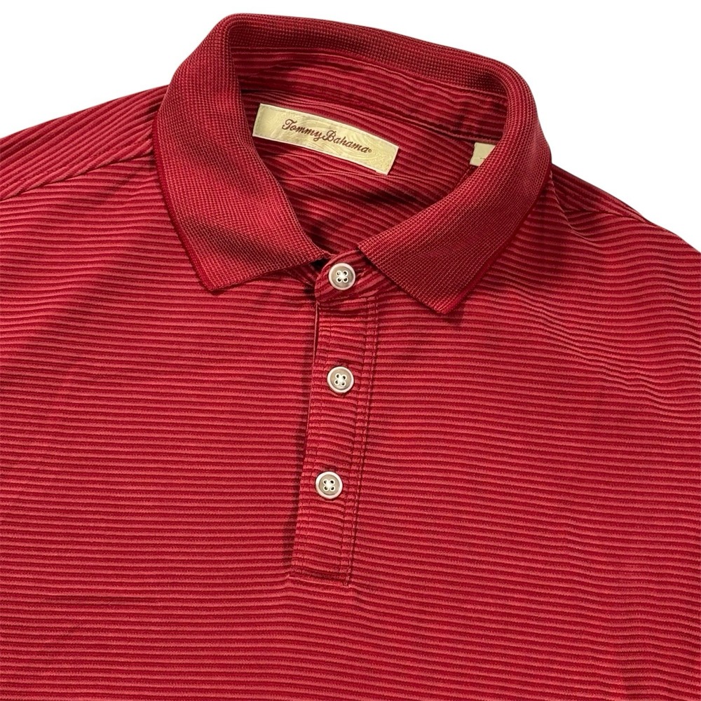 Tommy Bahama Polo Shirt Mens Large Red Ribbed Modal‎ Blend Short Sleeve Hawaiian